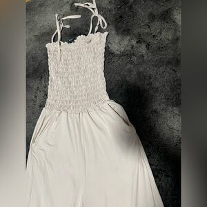 Cream Smocked Wide Leg Jumpsuit Size M